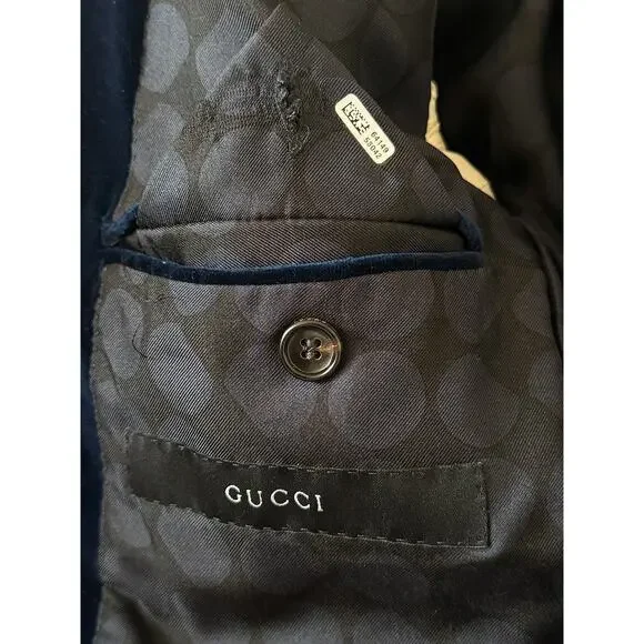 Gucci, Single breasted blazer in blue navy velour - Picture 3 of 6